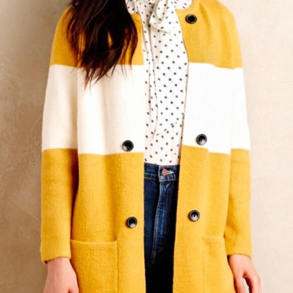 Anthropologie La Fee Verte Sweaters - Anthropologie La Fee Verte Women's Size M Gold & Cream Long Cardigan Oversized